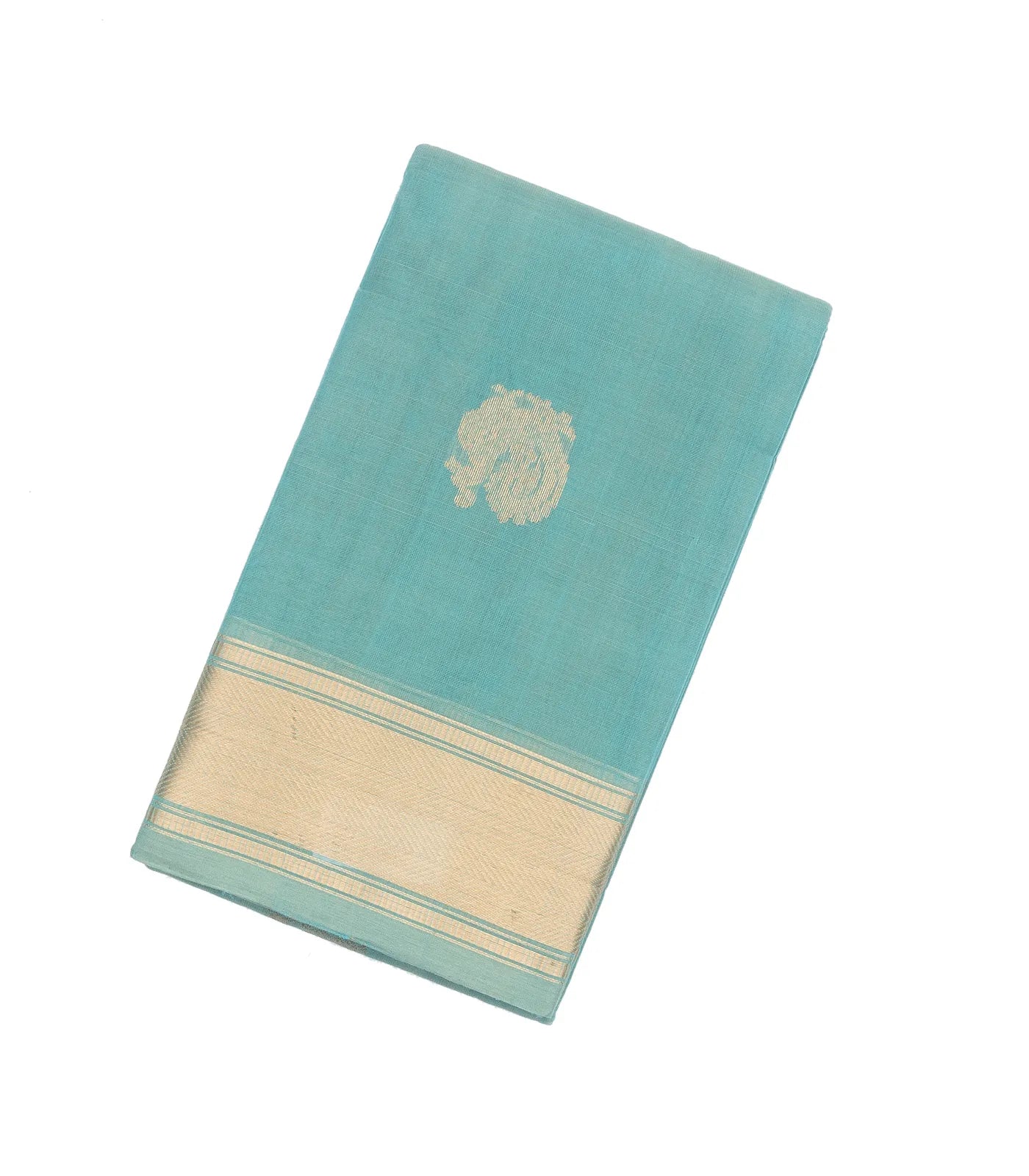Turquoise Handloom Kanchi Cotton Saree With Annam Buttas