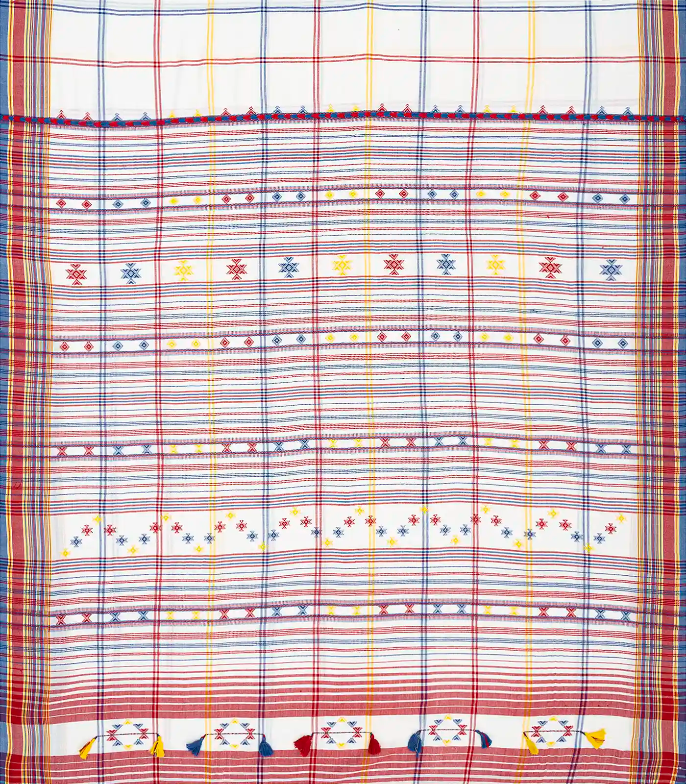 White Handloom Bhujodi Cotton Saree With Checks