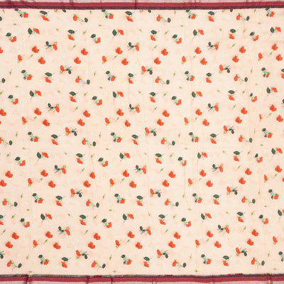 Baby Pink Handloom Chanderi Cotton Saree With Printed Floral Motifs