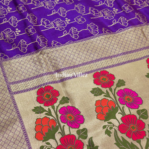 Purple Floral Designer Katan Silk Banarasi Saree