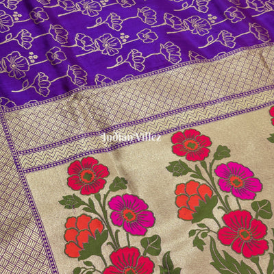 Purple Floral Designer Katan Silk Banarasi Saree