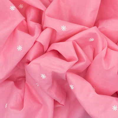 Bubble gum Pink Chikankari Embroidered Cotton Saree With Floral Motifs