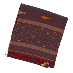 Lilac Handloom Bengal Cotton Saree With Fish Buttas