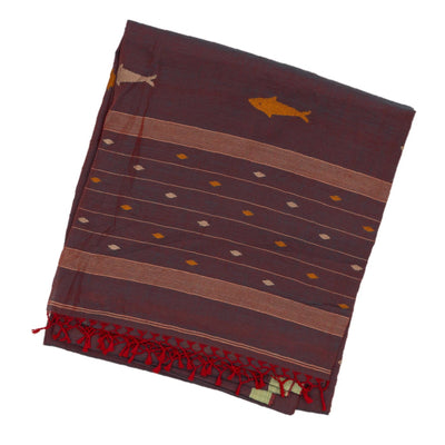 Lilac Handloom Bengal Cotton Saree With Fish Buttas