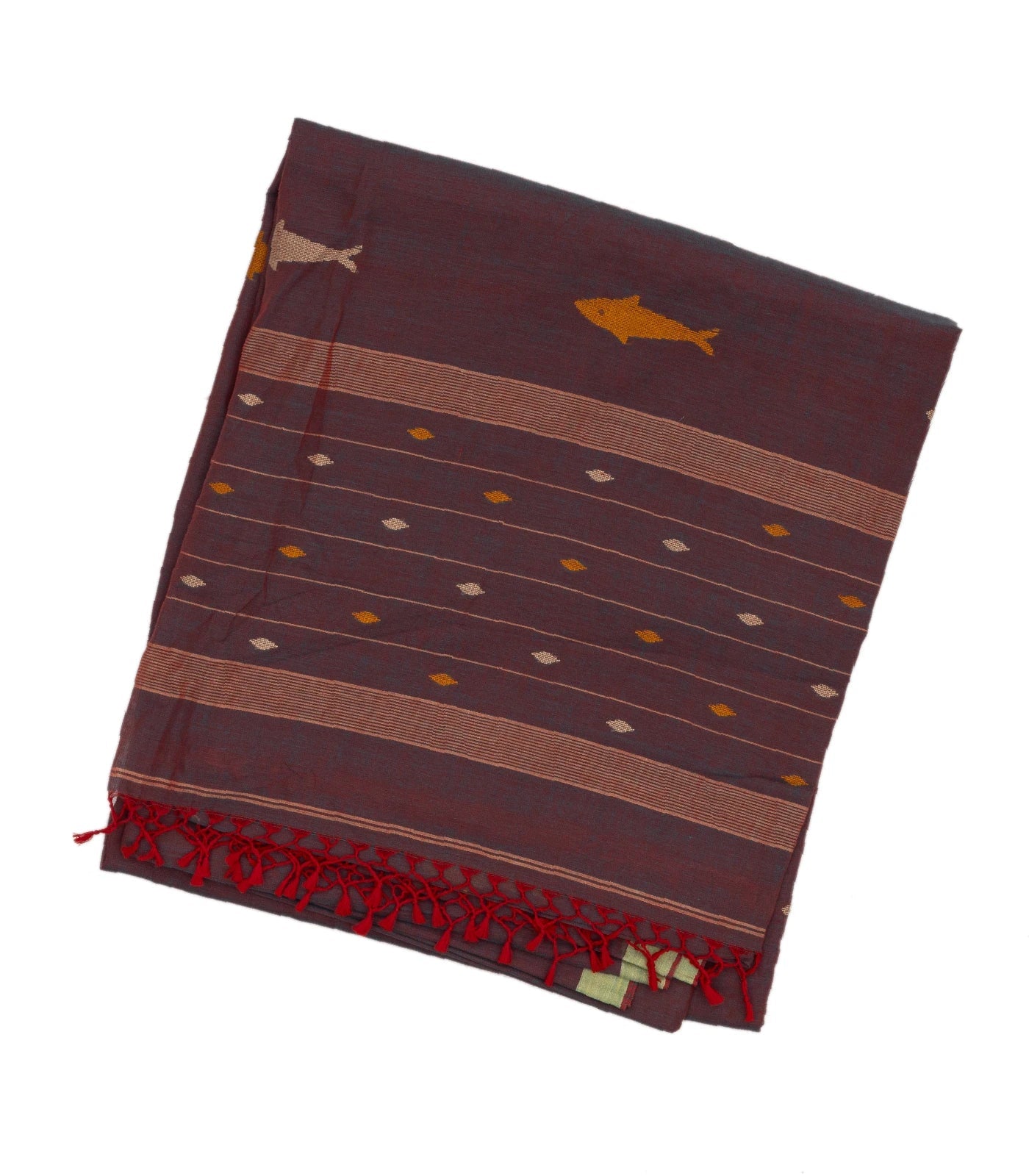 Lilac Handloom Bengal Cotton Saree With Fish Buttas