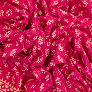 Pink Woven Jaipur Cotton Saree With Printed Beige Floral Motifs