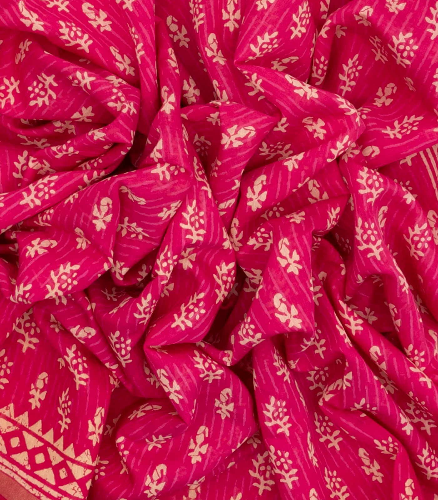 Pink Woven Jaipur Cotton Saree With Printed Beige Floral Motifs