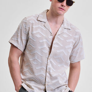 Cream Geometric Box Fit Shirt