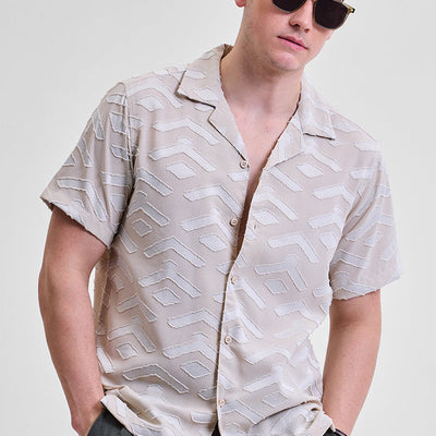 Cream Geometric Box Fit Shirt