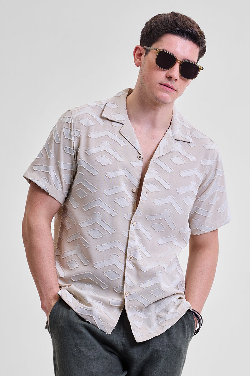 Cream Geometric Box Fit Shirt