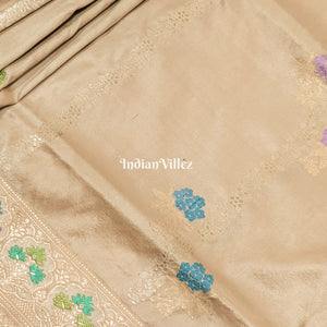 Silver Grey Meenakari Designer Banarasi Katan Silk Saree