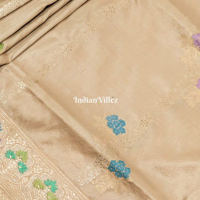 Silver Grey Meenakari Designer Banarasi Katan Silk Saree