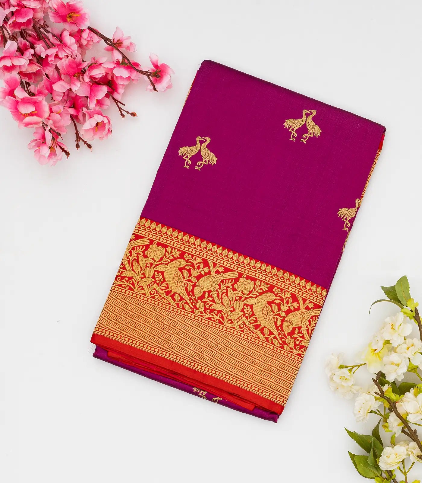 Purple Handloom Banarasi Silk Saree With Bird Buttas