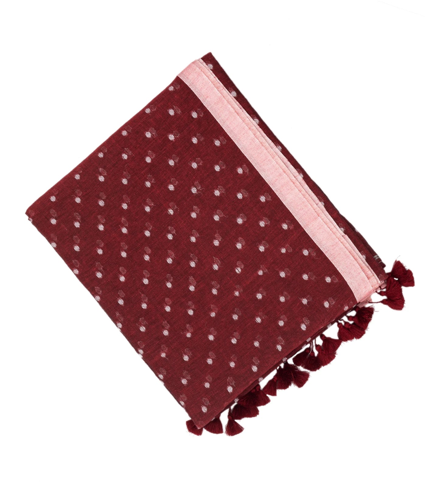 Maroon Bengal Cotton Saree With Coin Motifs