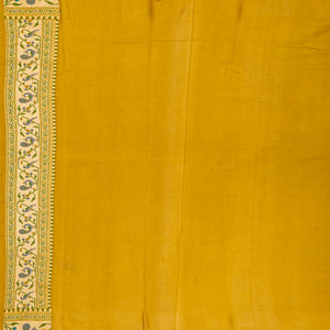 Oil Mustard Handwoven Banarasi Khaddi Georgette Silk Saree With Peacock Motifs