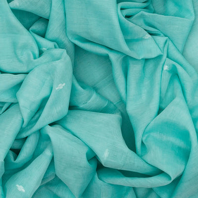 Turquoise Handloom Bengal Cotton Saree With Plus Buttas