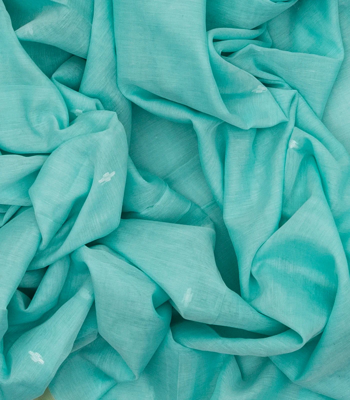 Turquoise Handloom Bengal Cotton Saree With Plus Buttas