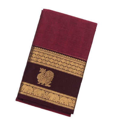 Burgundy Handloom Kanchi Cotton Saree With Horse Buttas