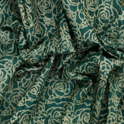 Green Handloom Printed Tussar Silk Saree With Floral Motifs-Green