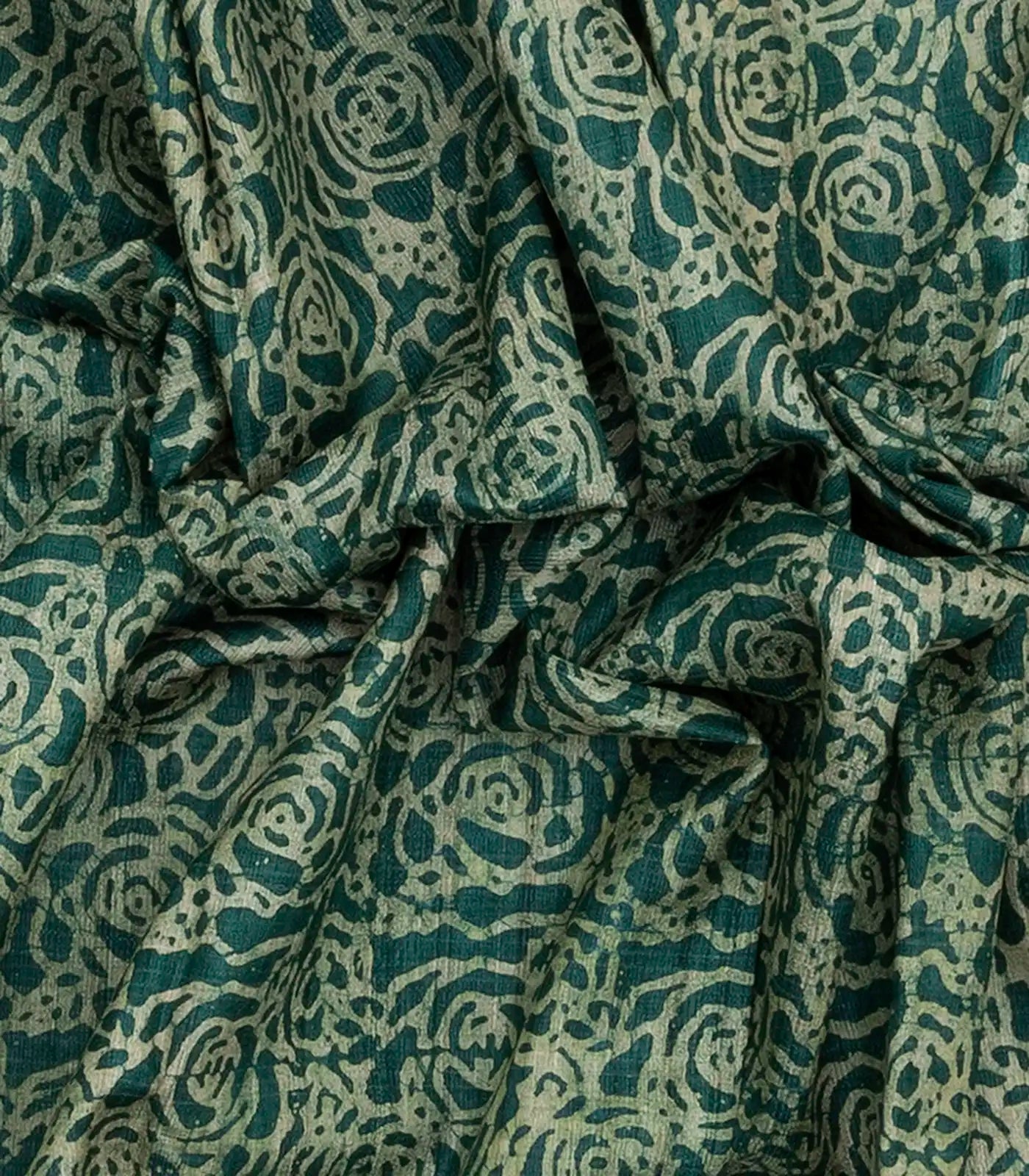 Green Handloom Printed Tussar Silk Saree With Floral Motifs-Green