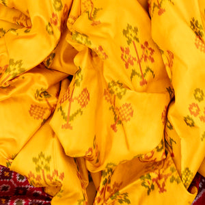 Yellow Handloom Ikat Silk Saree With Floral Motifs