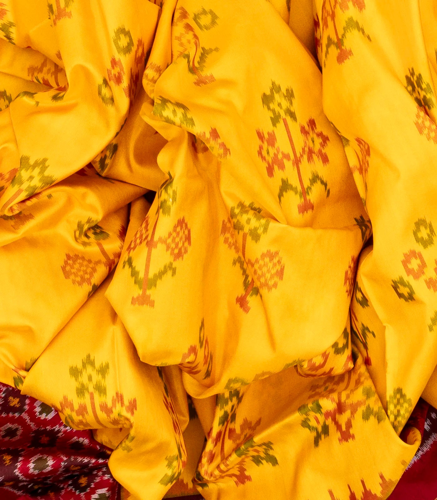 Yellow Handloom Ikat Silk Saree With Floral Motifs