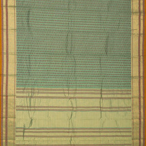 Shadow Green Handloom Kanchi Cotton Saree With Checks & Diamond Motifs