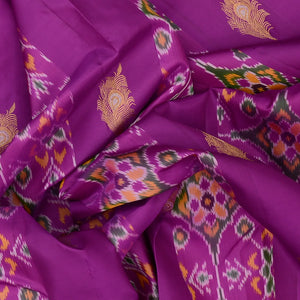 Purple Handloom Kanchipuram Silk Saree With Ikat Floral Buttas