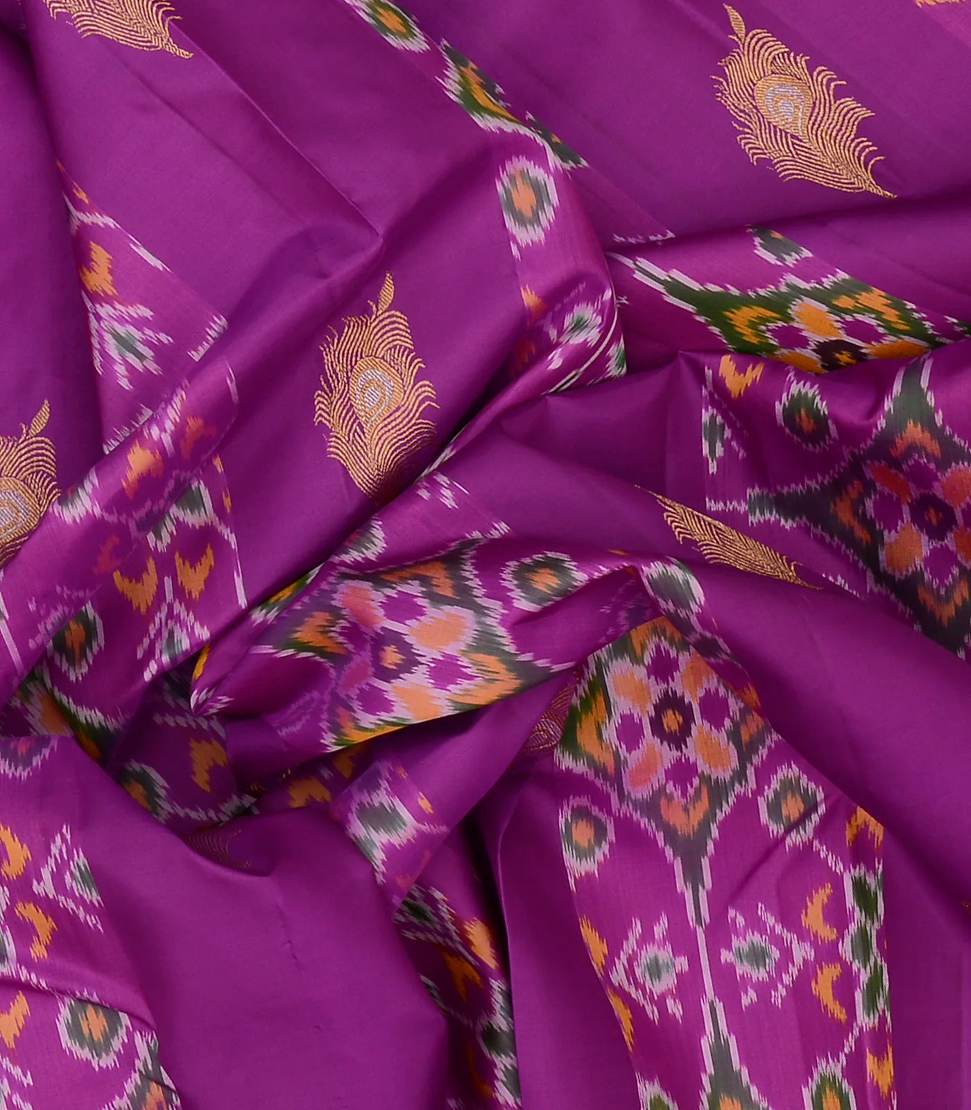 Purple Handloom Kanchipuram Silk Saree With Ikat Floral Buttas