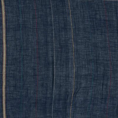 Midnight Blue Handloom Bhujodi Cotton Saree With Multi Stripes
