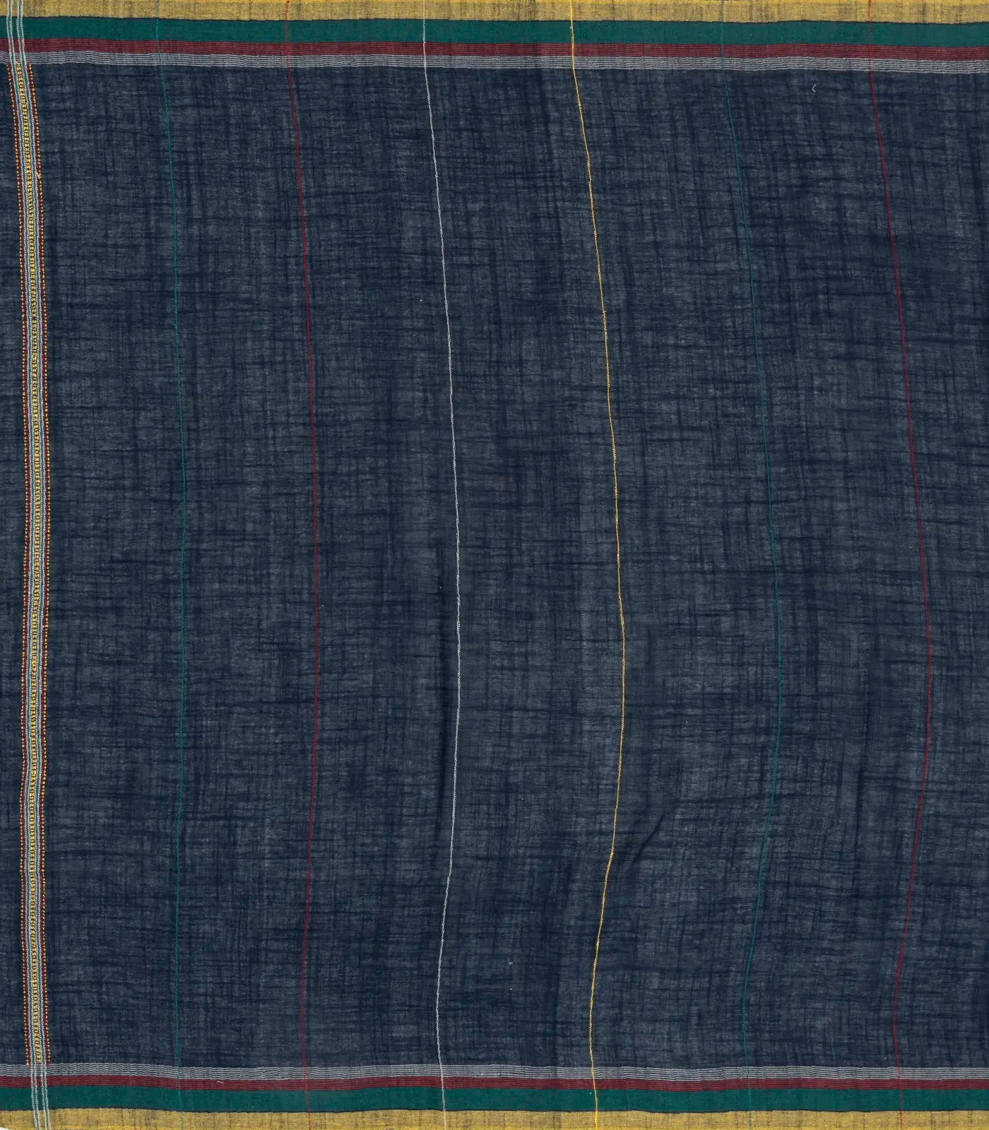 Midnight Blue Handloom Bhujodi Cotton Saree With Multi Stripes