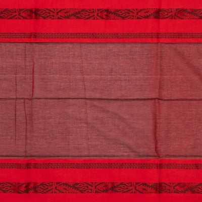 Grey Handloom Bengal Cotton Saree With Red Border