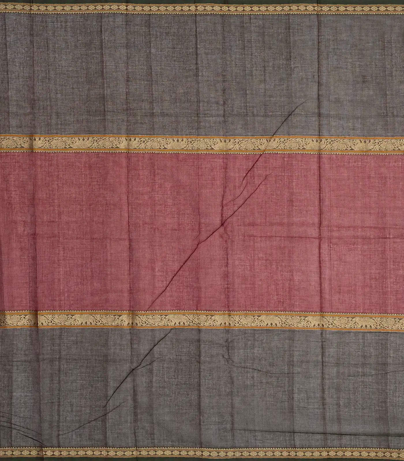 Crimson Handloom Kanchi Cotton Muppagam Saree With Checks & Button Motifs