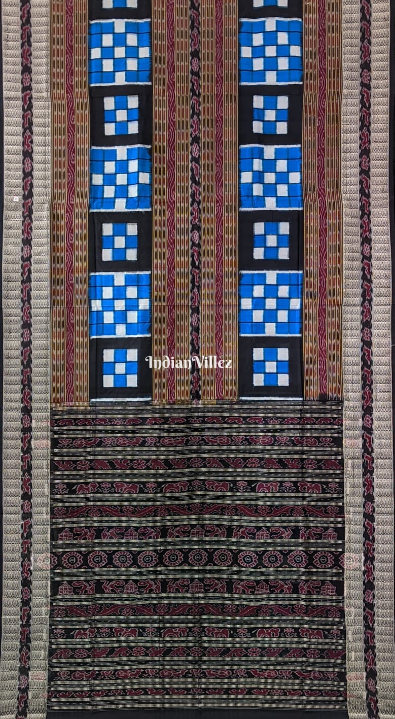Blue Black Odisha Ikat Pasapali Bichitrapuri Silk Saree