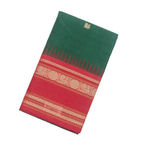 Dark Green Handloom Korvai Kanchi Cotton Saree With Annam Buttas