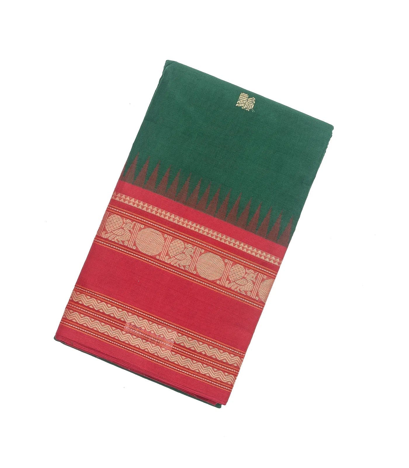 Dark Green Handloom Korvai Kanchi Cotton Saree With Annam Buttas