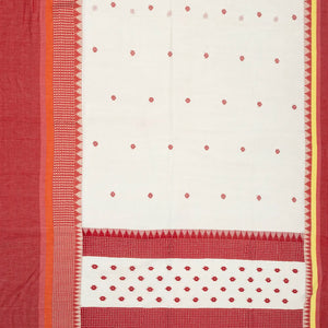 White Handloom Bengal Cotton Saree With Floral Buttas