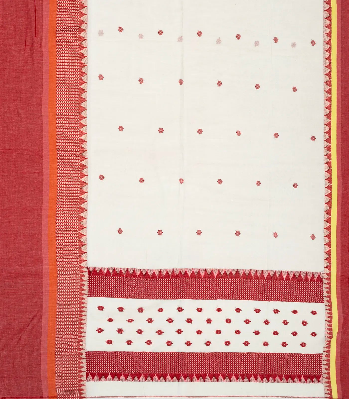 White Handloom Bengal Cotton Saree With Floral Buttas