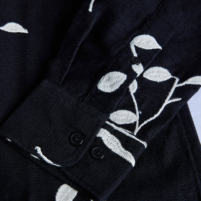 Black Floral Embroidered Shirt