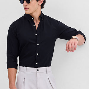Black Solid Oxford Shirt