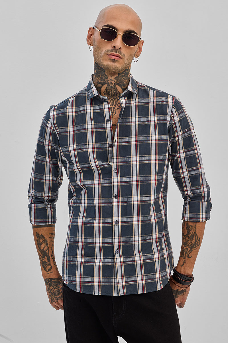 Dark Green Checks Slim Fit Shirt