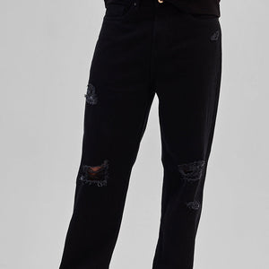 Black Distressed Loose Fit Jeans