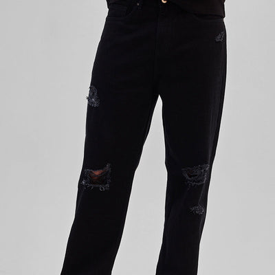 Black Distressed Loose Fit Jeans