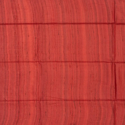 Taupe Handloom Tussar Silk Saree With Printed Crimson Floral Motifs