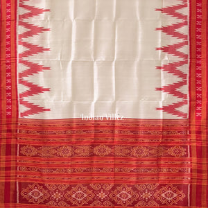 Red White Odisha Ikat Kargil Kumbha Khandua Silk Saree