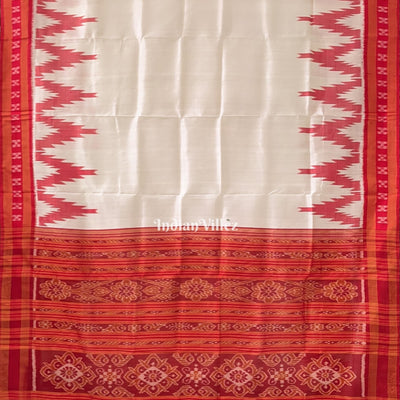 Red White Odisha Ikat Kargil Kumbha Khandua Silk Saree