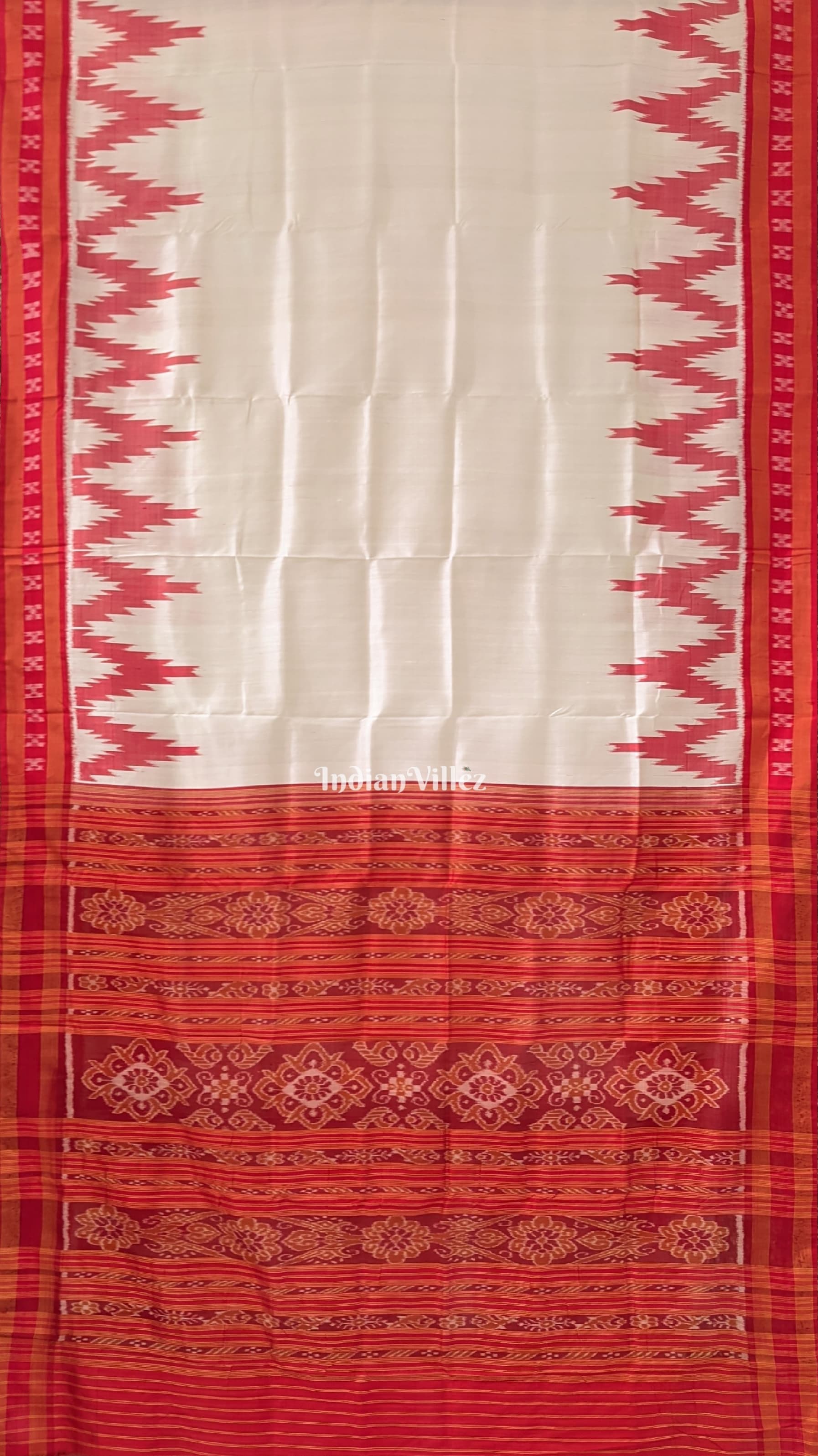 Red White Odisha Ikat Kargil Kumbha Khandua Silk Saree