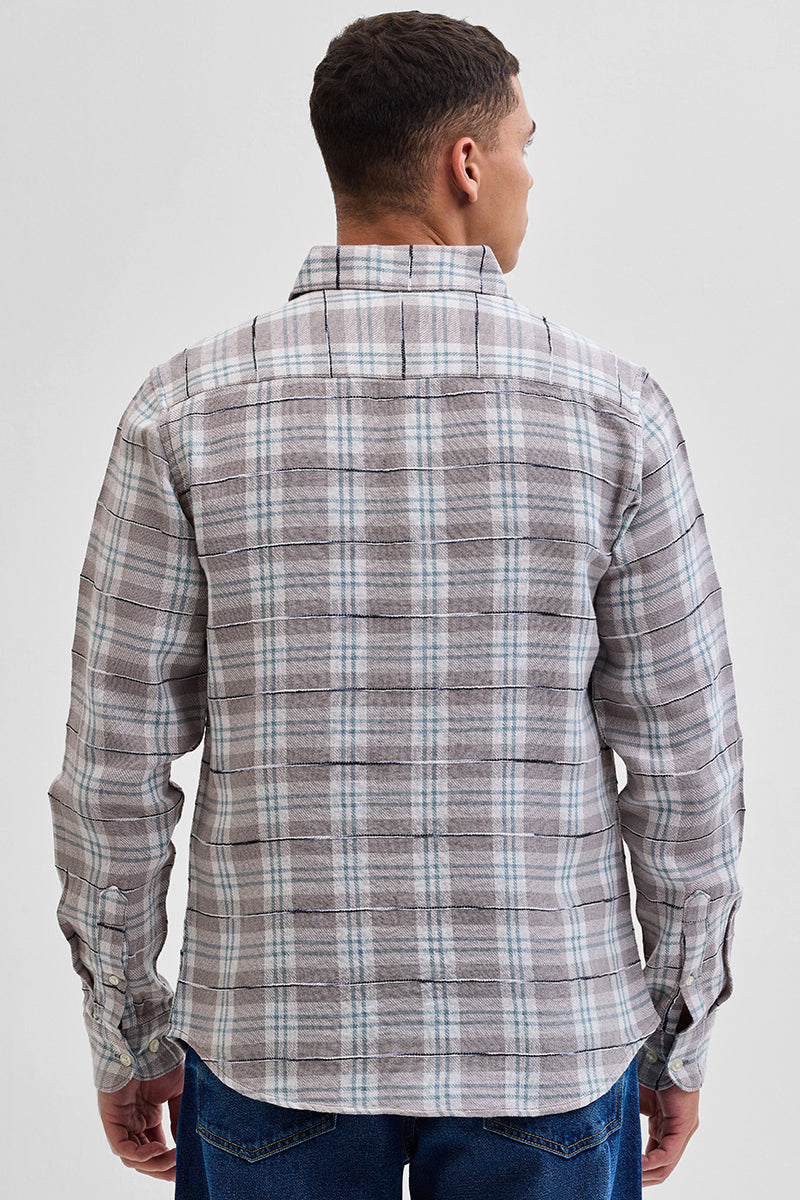 Light Brown Slub Textured Checks Shirt