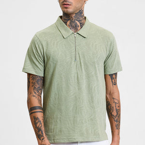 Light Green Self-Design Zipper Polo T-Shirt