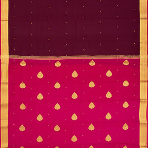 Maroon Mysore Crepe Silk Saree With Coin Buttas & Pink Zari Border
